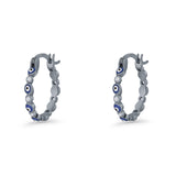 Evil Eye Hoop Earring 15mm Round Cubic Zirconia 925 Sterling Silver