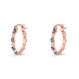 Evil Eye Hoop Earring 15mm Round Cubic Zirconia 925 Sterling Silver
