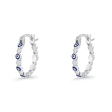 Evil Eye Hoop Earring 15mm Round Cubic Zirconia 925 Sterling Silver