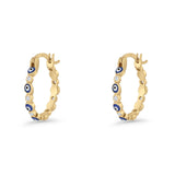 Evil Eye Hoop Earring 15mm Round Cubic Zirconia 925 Sterling Silver