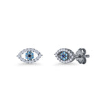 Evil Eye Earrings 6.2mm Floral Blue & Clear Cubic Zirconia 925 Sterling Silver