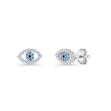 Evil Eye Earrings 6.2mm Floral Blue & Clear Cubic Zirconia 925 Sterling Silver