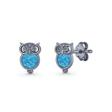 Round 9.7mm Lab Created Opal Owl Stud Earring 925 Sterling Silver