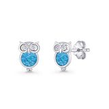 Round 9.7mm Lab Created Opal Owl Stud Earring 925 Sterling Silver