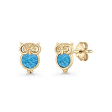 Round 9.7mm Lab Created Opal Owl Stud Earring 925 Sterling Silver