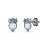 Round 9.7mm Lab Created Opal Owl Stud Earring 925 Sterling Silver