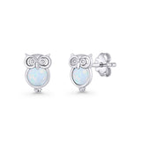 Round 9.7mm Lab Created Opal Owl Stud Earring 925 Sterling Silver