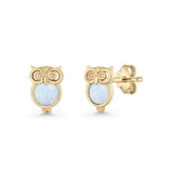 Round 9.7mm Lab Created Opal Owl Stud Earring 925 Sterling Silver