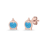 Round 9.6mm Lab Created Opal Unicorn Stud Earring 925 Sterling Silver