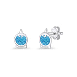 Round 9.6mm Lab Created Opal Unicorn Stud Earring 925 Sterling Silver