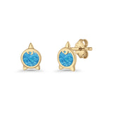 Round 9.6mm Lab Created Opal Unicorn Stud Earring 925 Sterling Silver