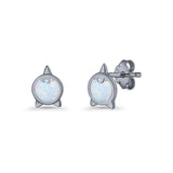 Round 9.6mm Lab Created Opal Unicorn Stud Earring 925 Sterling Silver