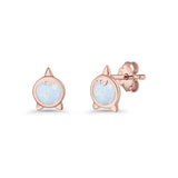 Round 9.6mm Lab Created Opal Unicorn Stud Earring 925 Sterling Silver