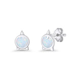 Round 9.6mm Lab Created Opal Unicorn Stud Earring 925 Sterling Silver