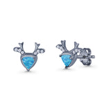 Triangular 7.3mm Lab Created Opal Deer Antlers Stud Earring 925 Sterling Silver