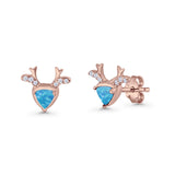 Triangular 7.3mm Lab Created Opal Deer Antlers Stud Earring 925 Sterling Silver