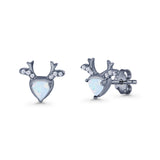 Triangular 7.3mm Lab Created Opal Deer Antlers Stud Earring 925 Sterling Silver