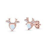 Triangular 7.3mm Lab Created Opal Deer Antlers Stud Earring 925 Sterling Silver