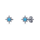 Round 5.4mm Star Stud Earring Lab Created Opal 925 Sterling Silver