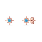 Round 5.4mm Star Stud Earring Lab Created Opal 925 Sterling Silver