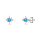 Round 5.4mm Star Stud Earring Lab Created Opal 925 Sterling Silver