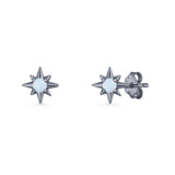 Round 5.4mm Star Stud Earring Lab Created Opal 925 Sterling Silver