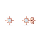 Round 5.4mm Star Stud Earring Lab Created Opal 925 Sterling Silver