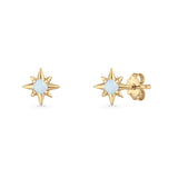 Round 5.4mm Star Stud Earring Lab Created Opal 925 Sterling Silver