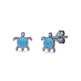 Round 8.5mm Lab Created Opal Turtle Stud Earring 925 Sterling Silver