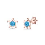 Round 8.5mm Lab Created Opal Turtle Stud Earring 925 Sterling Silver