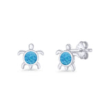 Round 8.5mm Lab Created Opal Turtle Stud Earring 925 Sterling Silver