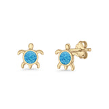 Round 8.5mm Lab Created Opal Turtle Stud Earring 925 Sterling Silver