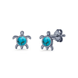 Round 8.5mm Lab Created Opal Turtle Stud Earring 925 Sterling Silver