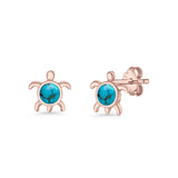 Round 8.5mm Lab Created Opal Turtle Stud Earring 925 Sterling Silver