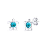 Round 8.5mm Lab Created Opal Turtle Stud Earring 925 Sterling Silver