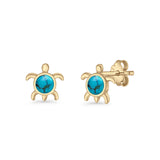 Round 8.5mm Lab Created Opal Turtle Stud Earring 925 Sterling Silver