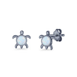 Round 8.5mm Lab Created Opal Turtle Stud Earring 925 Sterling Silver
