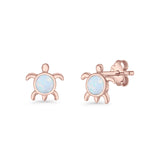 Round 8.5mm Lab Created Opal Turtle Stud Earring 925 Sterling Silver