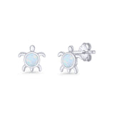 Round 8.5mm Lab Created Opal Turtle Stud Earring 925 Sterling Silver