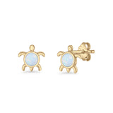 Round 8.5mm Lab Created Opal Turtle Stud Earring 925 Sterling Silver