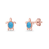 Oval 8.3mm Turtle Stud Earring Lab Created Opal 925 Sterling Silver