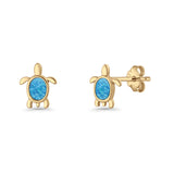 Oval 8.3mm Turtle Stud Earring Lab Created Opal 925 Sterling Silver