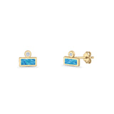 Rectangular 5.8mm Lab Created Opal Bar Stud Earring 925 Sterling Silver