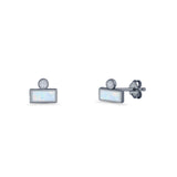 Rectangular 5.8mm Lab Created Opal Bar Stud Earring 925 Sterling Silver
