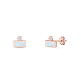 Rectangular 5.8mm Lab Created Opal Bar Stud Earring 925 Sterling Silver