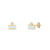 Rectangular 5.8mm Lab Created Opal Bar Stud Earring 925 Sterling Silver