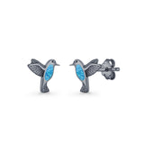 Hummingbird Stud Earring Lab Created Opal 925 Sterling Silver