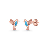 Hummingbird Stud Earring Lab Created Opal 925 Sterling Silver