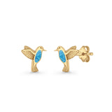 Hummingbird Stud Earring Lab Created Opal 925 Sterling Silver