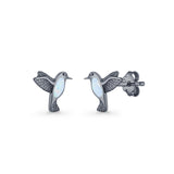 Hummingbird Stud Earring Lab Created Opal 925 Sterling Silver